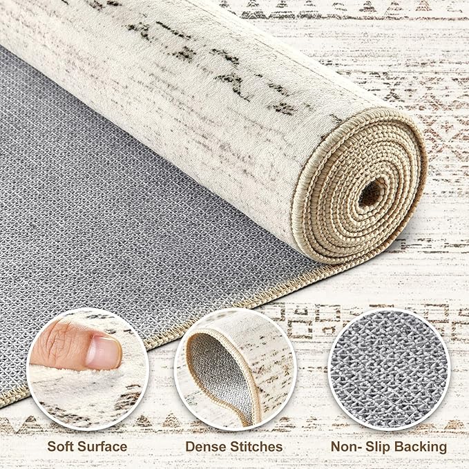 Nakagishi 8x10 Area Rugs Living Room: Washable Boho Large Neutral Soft - Image 3