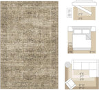FMFUNCTEX 4x6 Washable Area Rug Neutral Vintage Brown Distressed Non Slip Low - Image 2