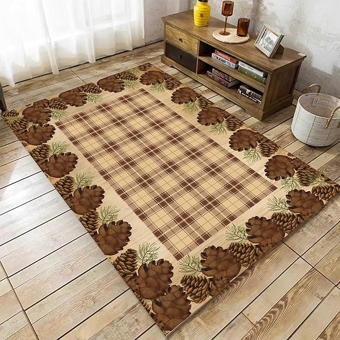 UNREASTO Rustic Pine Cones Area Rug 3x5ft, Indoor Anti-Slip, Large Area Rug by Unknown