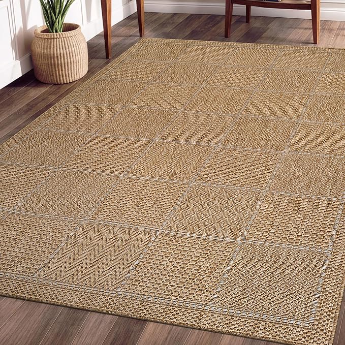 Beverly Rug Easy Jute Checkered Squared Rug 5x7 Washable Durable Indoor Outdoor - Image 4