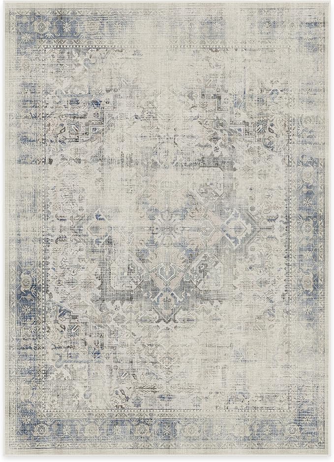 RUGGABLE Washable Vintage Area Rug – Kamran Blue Quartz 5x7, Stain-Resistant - Image 3