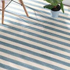 Home Conservatory Ladder Stripe Blue/Ivory Handwoven Wool 5 X 8 Feet - Image 4