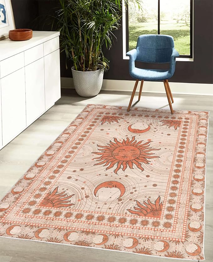 Ambesonne Sun and Moon Decorative Rug, Bohemian Artwork Design of Crescent - Image 4