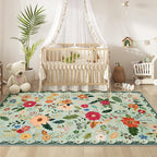 5x7 Washable Rug for Living Room, Non Slip Low Pile Soft Flower Carpet - Image 5