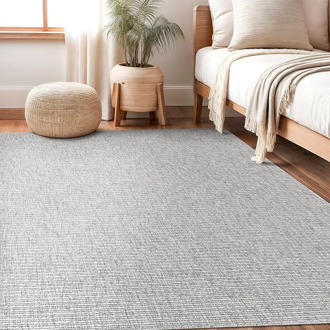 Beverly Rug Easy Jute Gray Rug 5x7 Solid Washable Durable Outdoor Indoor Area - Image 9