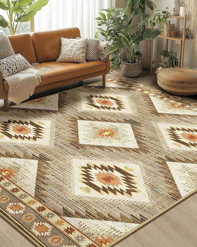 Area Rug 8x10 Rug Machine Washable Non-Slip Low Pile Print Pattern Western Rug - Image 8