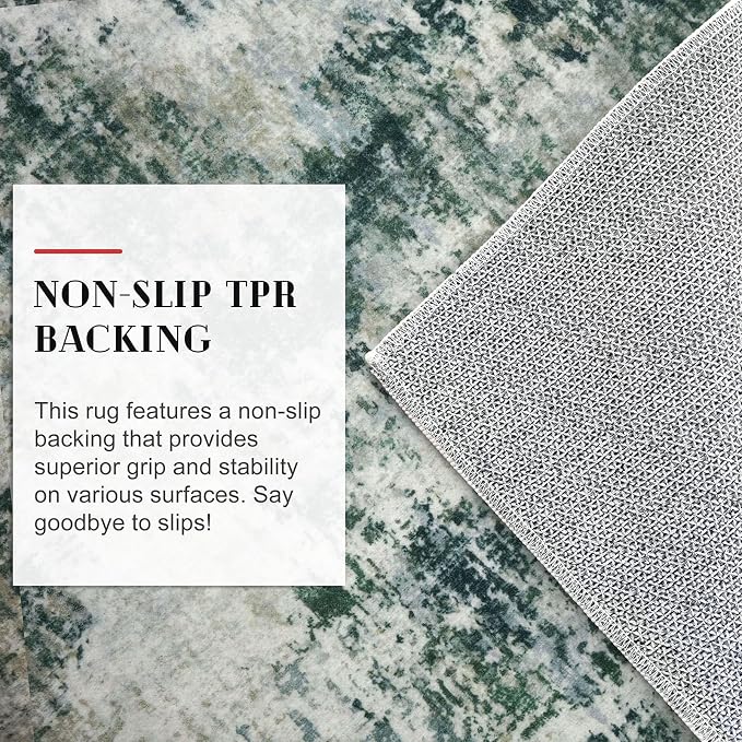 Modern Abstract Entryway Rug Indoor 2x3 Washable Non-Slip Soft Grey Green - Image 7