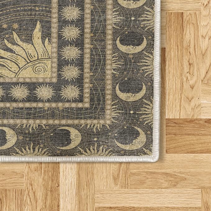 Ambesonne Sun and Moon Decorative Rug, Bohemian Art Design of Crescent Solar - Image 2
