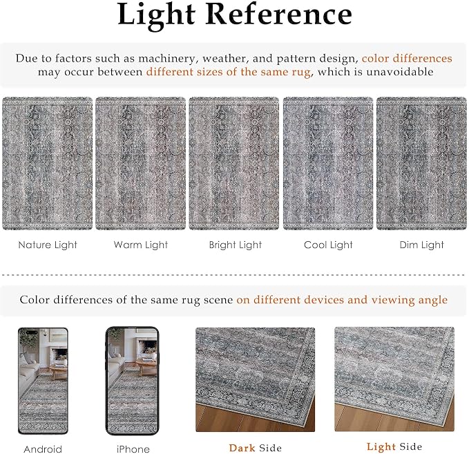 HUGEAR 6x9 Washable Area Rug Purple Vintage Neutral Distressed Carpet Living - Image 8
