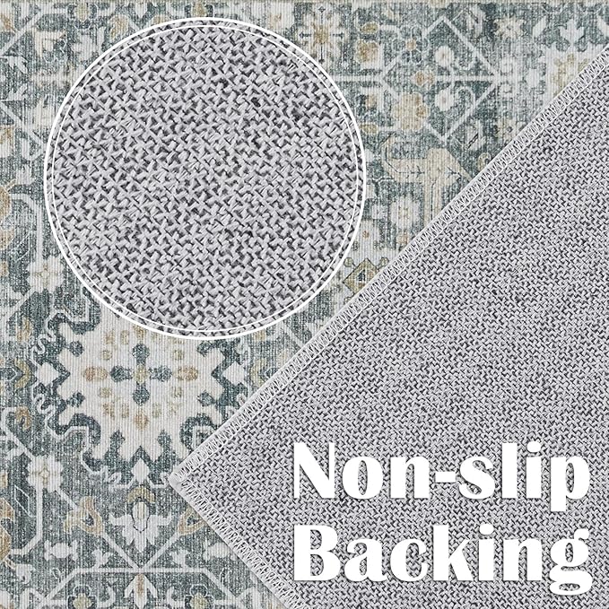jinchan Area Rug 4x6 Washable Bedroom Rug Vintage Distressed Gray Multi Floral - Image 6