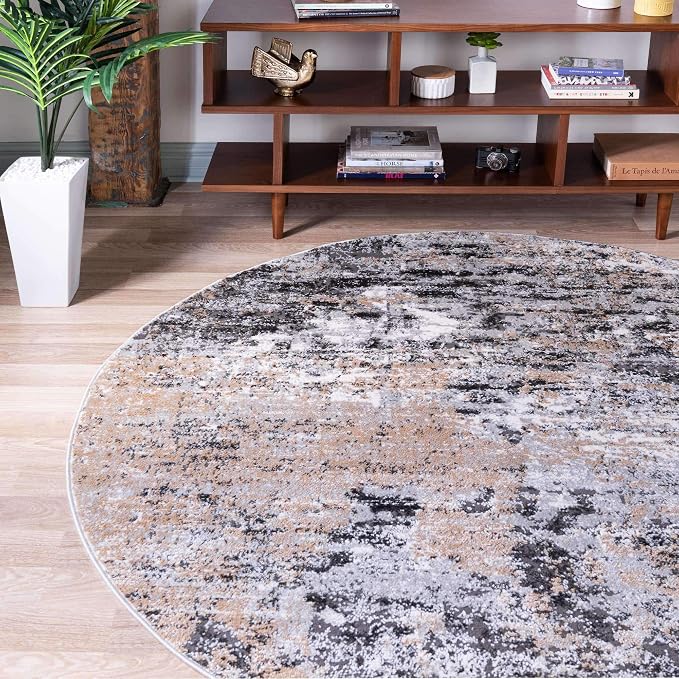 Rugs.com Leipzig Collection Round Rug – 7 Ft Round Beige Low-Pile Rug Perfect - Image 4