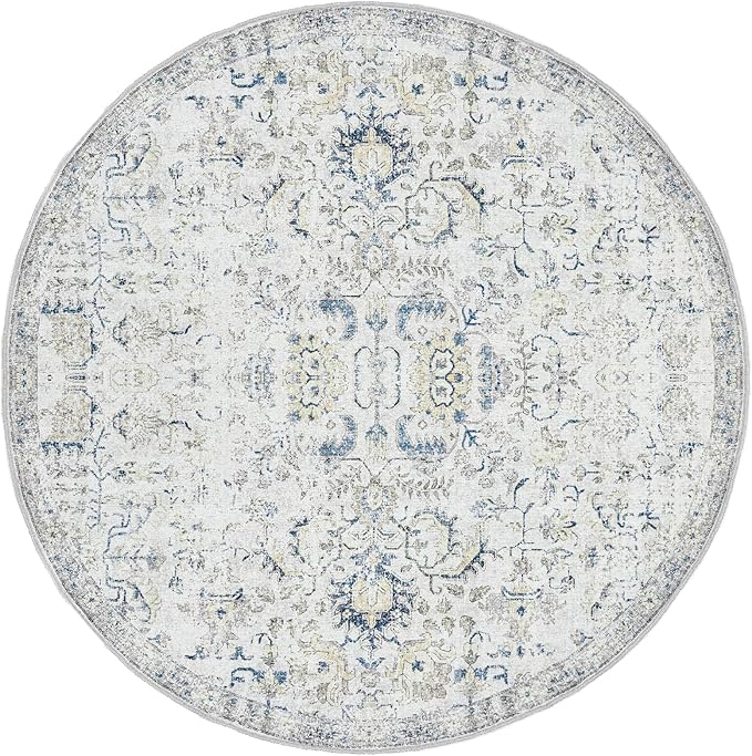 jinchan Kalen Round Rug 5ft Area Rug Entryway Washable Vintage Indoor Retro by JINCHAN