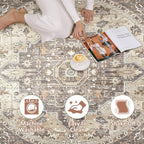 Round Rug Living Room Rugs: 4x4 Washable Boho Neutral Circle Soft Non-Slip - Image 2