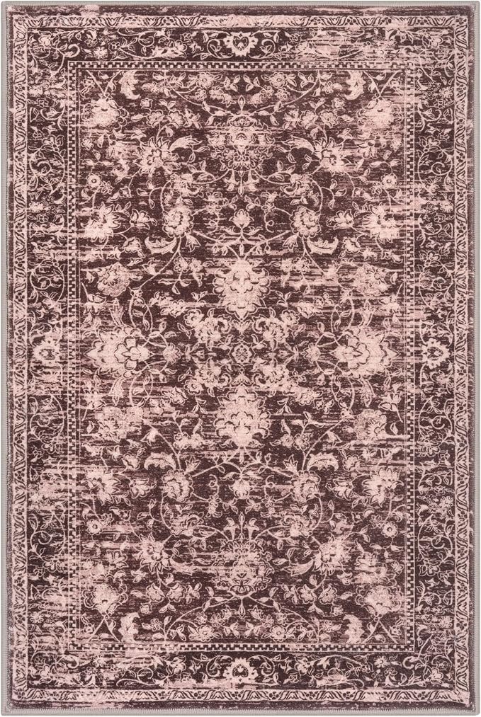 KILOCOCO Small Area Rug 2x3 Entryway Rugs Printed Vintage Red Floral Washable - Image 9