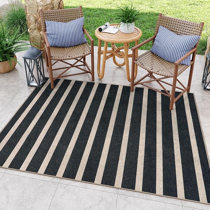 Lahome Striped Easy Jute Indoor Outdoor Rug, Washable Rugs 5x7 - Image 2