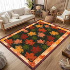 Fall Themed Area Carpet, Autumn Fallen Leaves Print Pattern Retro Rustic Style - Image 3