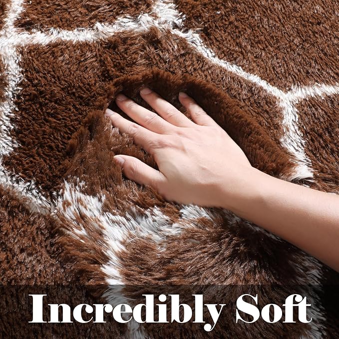 ONASAR 5x7 Area Rugs for Living Room Bedroom, Washable Fluffy Brown and White - Image 2