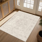 FMFUNCTEX 3x5 Washable Area Rug Beige Vintage Neutral Distressed Non Slip Low - Image 3