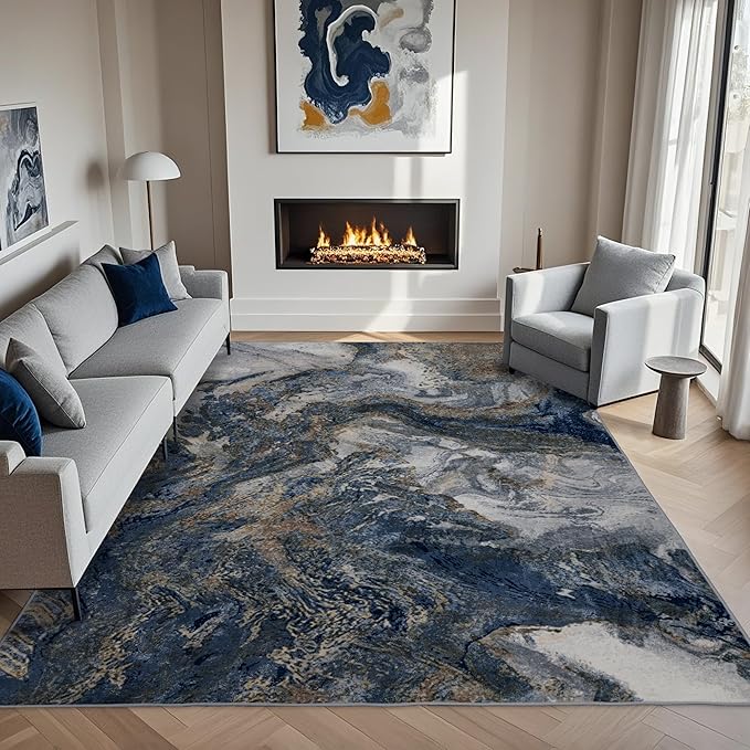 Modern Washable Rug for Living Room: Abstract 6x9 Area Rugs for Bedroom Low - Image 3