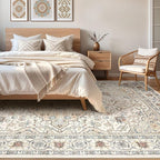 7x9 Area Rug Living Room: Washable Boho Large Neutral Vintage Soft Rugs Stain - Image 4
