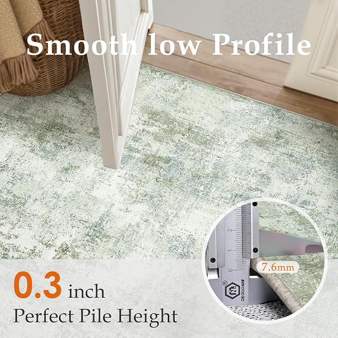 10x12 Washable Area Rug Sage Green Abstract Living Room Bedroom Carpet Neutral - Image 7