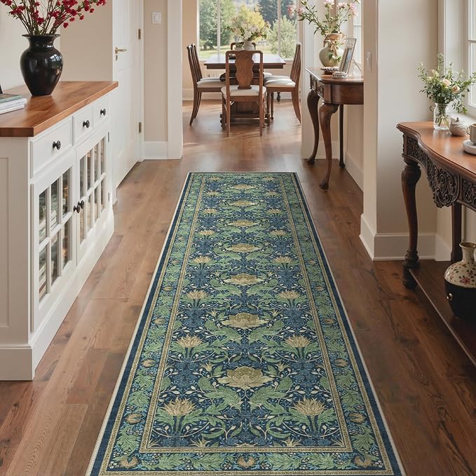 Bavni 2'6''x10 Runner Rug, Microfiber Washable Non-Slip Vintage Floral Rugs by BAVNI