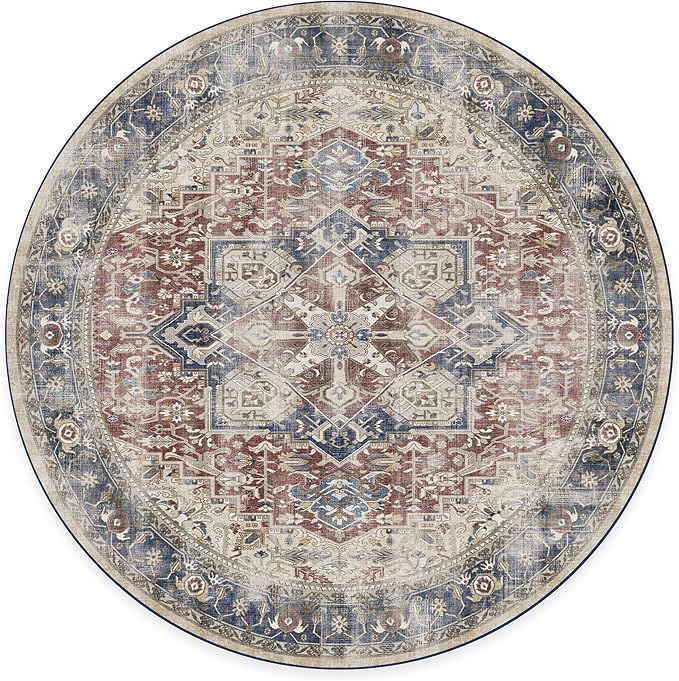 RUGGABLE Washable Vintage Area Rug – Kamran Royal Blue 8 ft Round, - Image 4