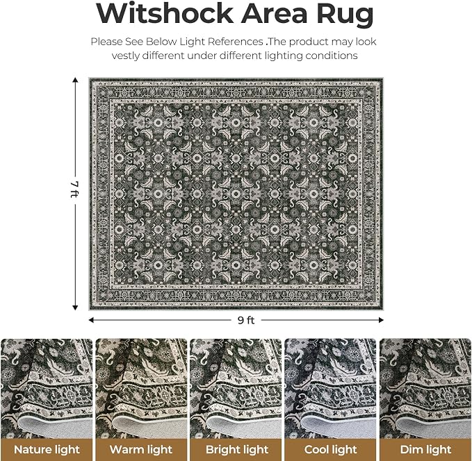 WITSHOCK Living Room Area Rugs 7x9: Soft Non-Slip Backing Washable Rugs Vintage - Image 2