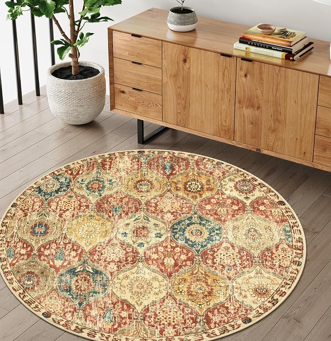 Lahome Moroccan Trellis Round Area Rugs, Washable Small Round Rug 3ft Non-Slip - Image 6