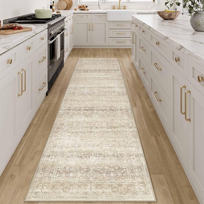 HUGEAR 2x8 Area Rug Beige Vintage Neutral Washable Runner Rug Non Slip Soft - Image 3
