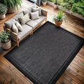 CAMILSON Indoor Outdoor Rug, 6x9 Bordered Dark Grey Black Modern Area Rugs by CAMILSONIndoorOutdoorAreaRugs