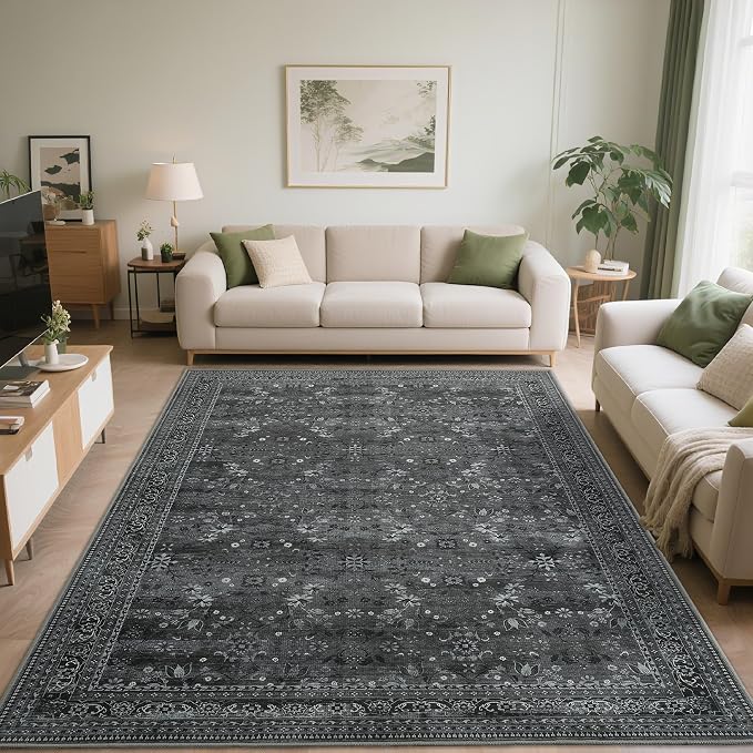 5x7 Machine Washable Area Rug for Living Room Bedroom, Vintage Kitchen Rugs Non by Zarvenda