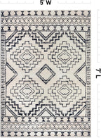 Rugshop Cream and Black Southwestern Tribal Area Rug – Boho Geometric Diamond - Image 2