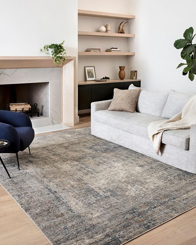 Loloi Teagan Collection TEA-05 Denim/Slate 5'-3" x 7'-6" Area Rug, Soft Neutral - Image 5