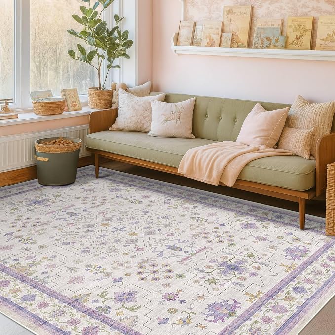 6x9 Lavender Rug for Bedroom, Kids Playroom, Non Slip Large Washable Living - Image 6