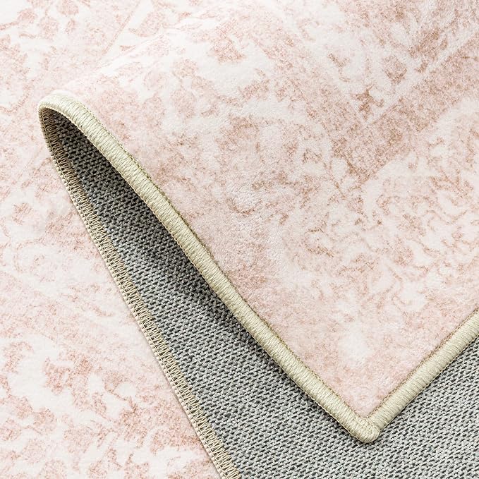 Pink Area Rug 8x10 Machine Washable Large Vintage Living Room Distressed Non - Image 8