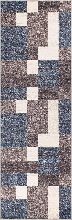 Rugshop Geometric Modern Boxes Design Non-Slip Carpet - Image 2