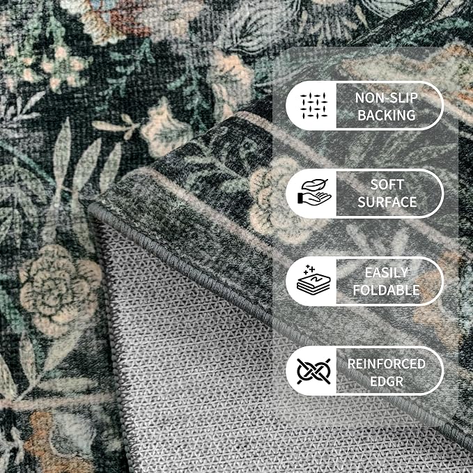 Washable Living Room Rug: 9x12 Boho Floral Soft Area Rug - Image 6