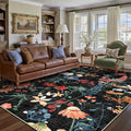 Black Area Rug 6x9 Floral Washable Living Room Kitchen Boho Carpet Non Slip Low by PureCozy