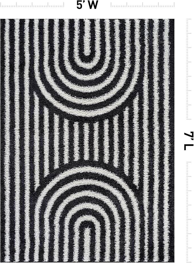 Rugshop Abstract Arch Shag Area Rug Anthracite Dark Gray 5' x 7' Great - Image 2