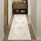 Runner Rug 2x6 Cream Hallway Washable Beige Carpet Non Slip Vintage Medallion - Image 6