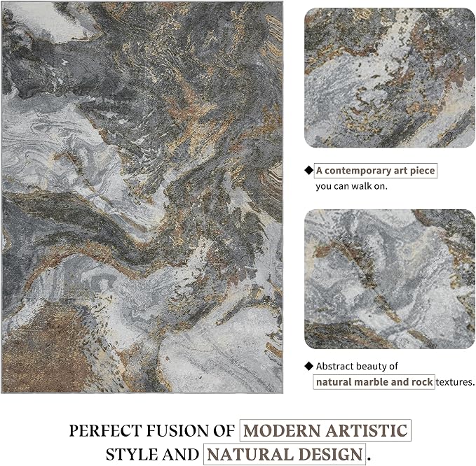 Modern Washable Rug for Living Room: Abstract 9x12 Area Rugs for Bedroom Low - Image 2