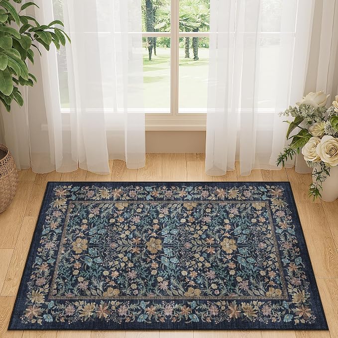 DUKINO 2x3 Entryway Rug, Floral Washable Area Rug - Image 6