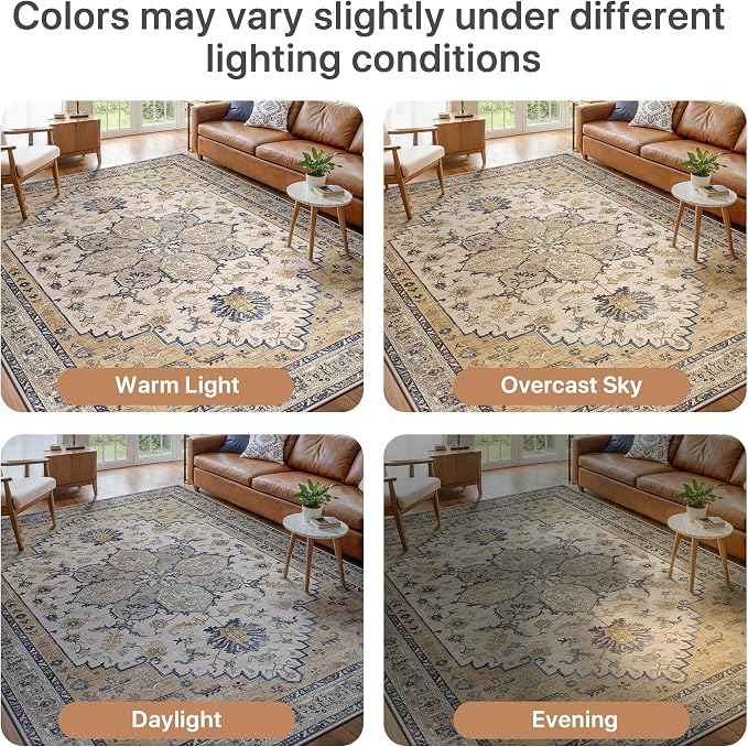 GENIMO 8X10 Area Rugs for Living Room, Machine Washable Vintage Floor Cover - Image 8