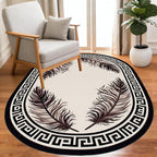 Light Beige Tan Black Greek Key Pattern Bordered Large Rugs - Image 2