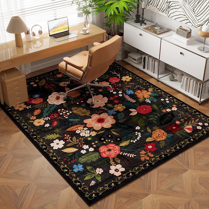 Rugcomf Bedroom Rug 3x5 Rug Washable Area Rug Non Slip Low Pile Boho Floral - Image 3