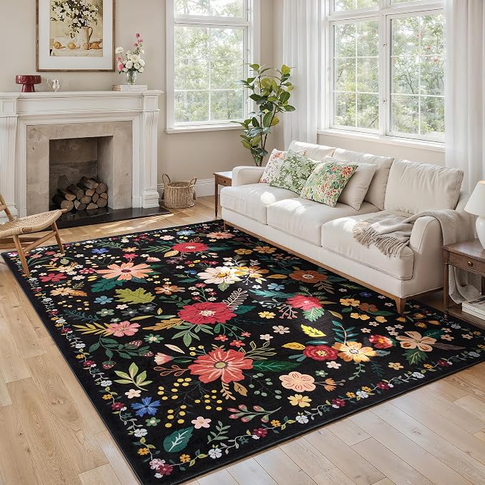 Living Room Rug 6x9 Rug Machine Washable Boho Area Rug Non Slip Floral Vintage by ARKIIKI