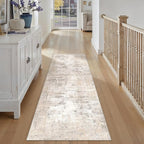 3x8 Washable Runner Rug Beige Grey Abstract Hallway Kitchen Throw Rug Neutral - Image 3