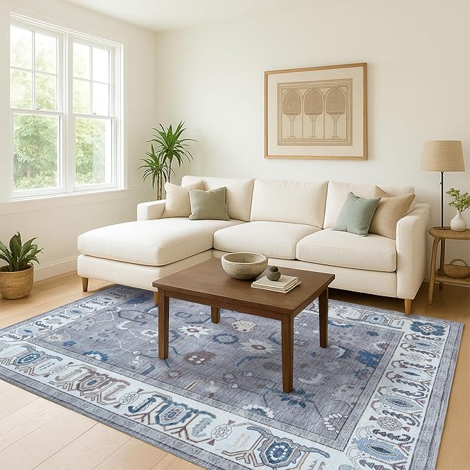 Fame Living Grey Oushak Rug, Modern Small Rugs, Door Mat, Doormat - Image 3