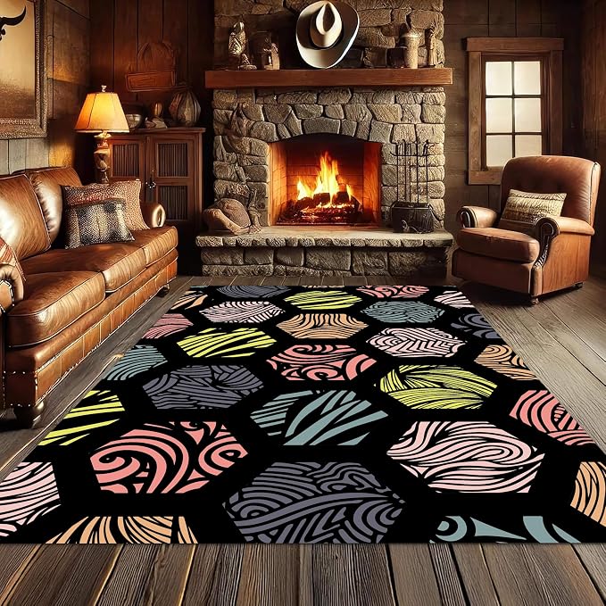 Large Living Room Area Rug 6x8ft, Modern Geometric Rugs, Machine Washable & - Image 2